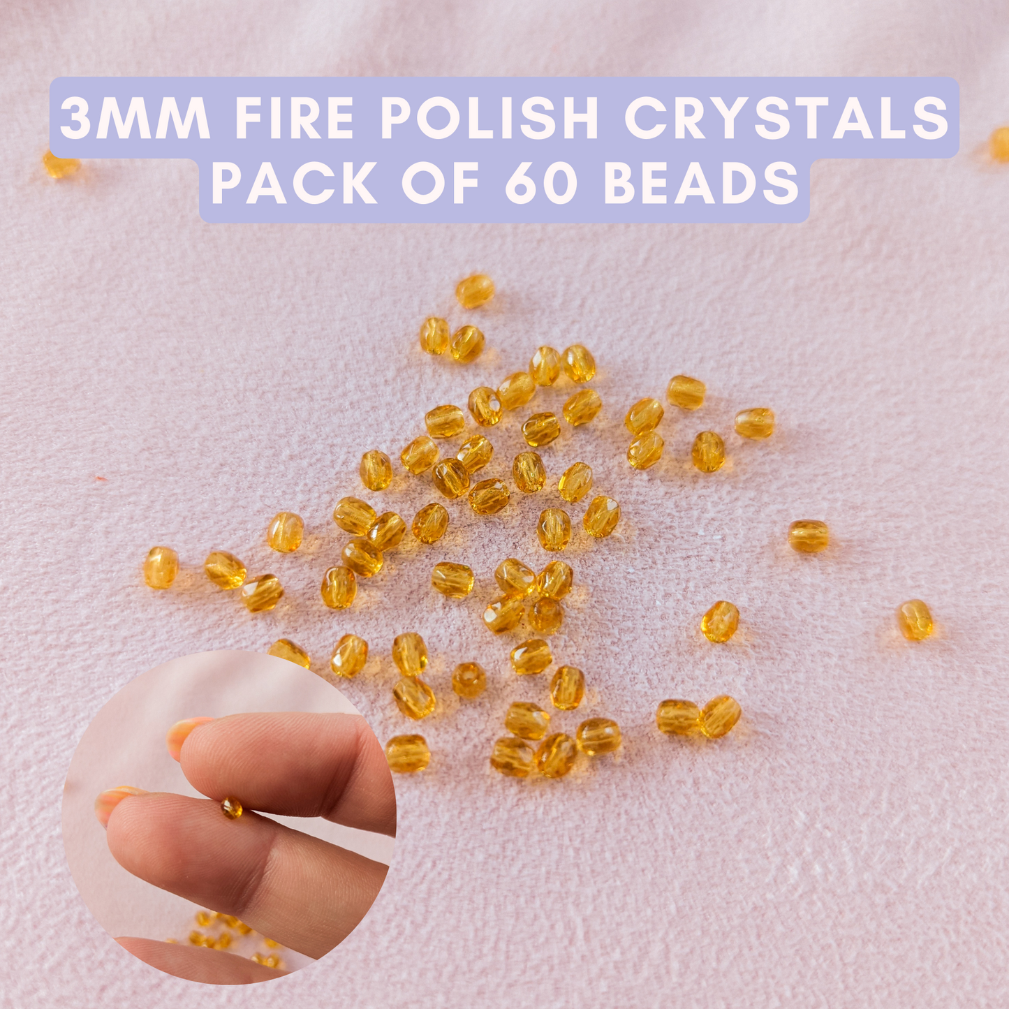 Amber - 3mm - Pack of 60 - Fire Polish Faceted Crystals