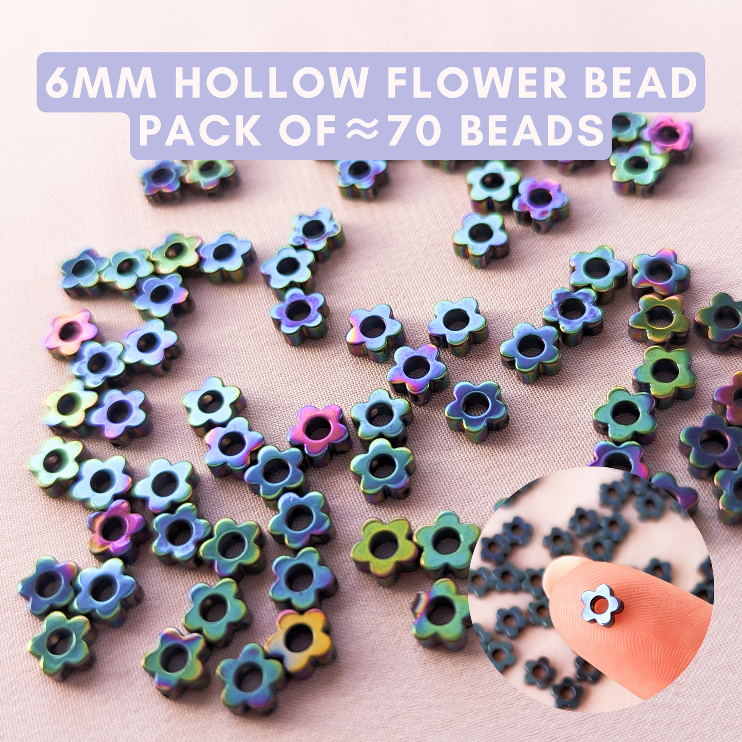 Blue & Purple - Daisy Bead - Hollow - 6mm Hematite Grade AAA