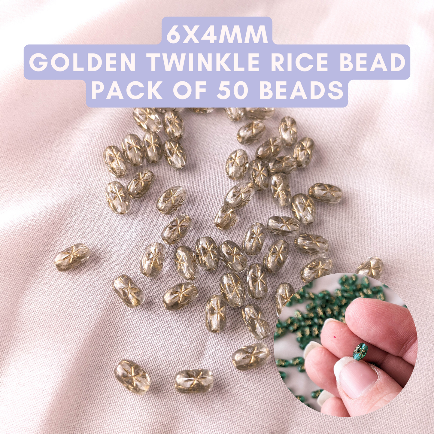Twinkle Beads - Champagne - Gold Ink - 6x4mm