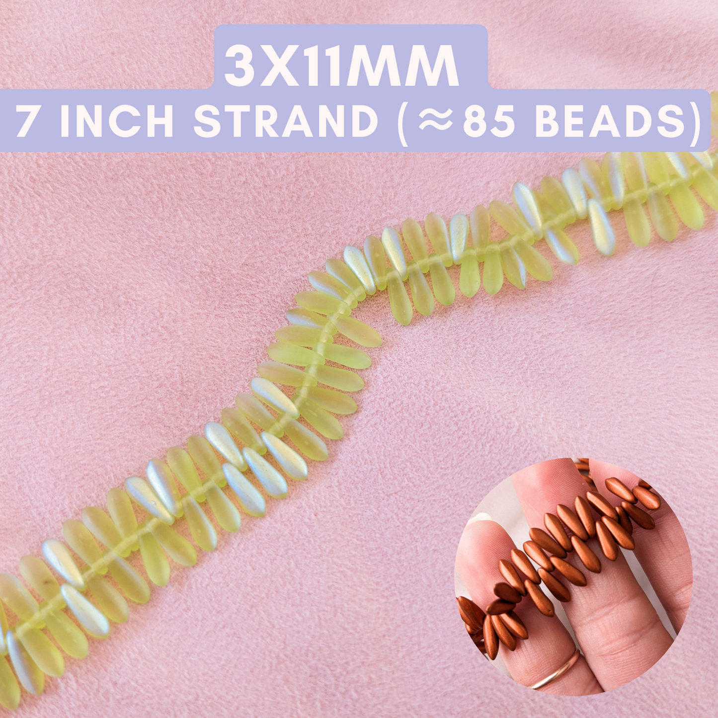 Frosted Peridot AB - 3x11mm Mini Daggers