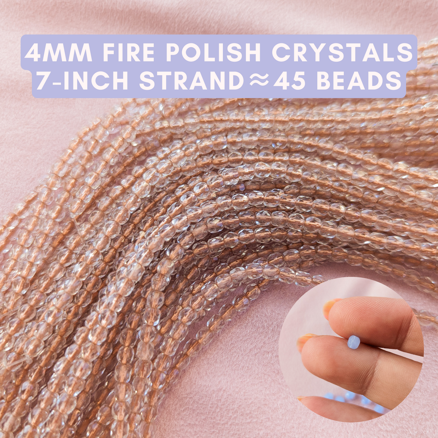 Copper Lined Crystal - 4mm - 7 inch Strand - Fire Polish Faceted Crystals