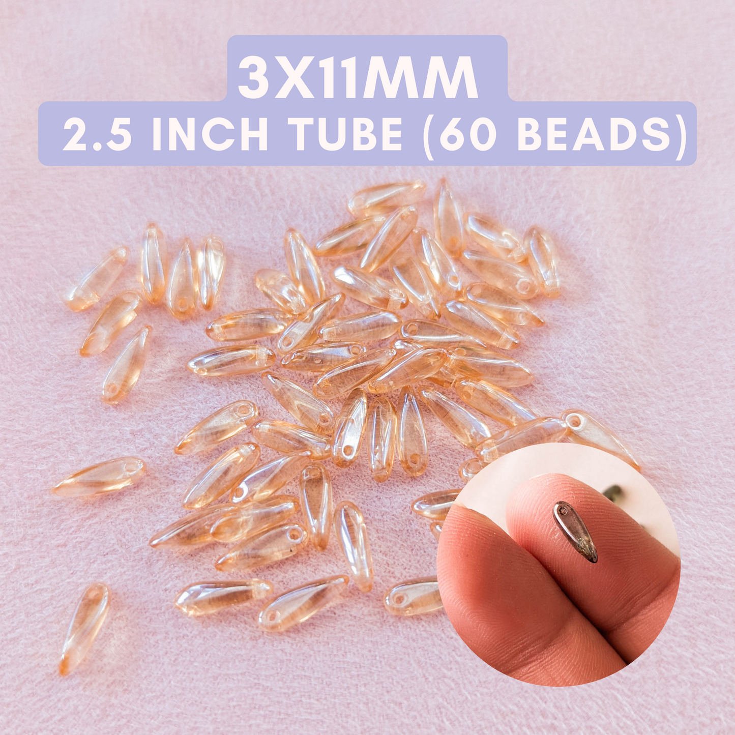 Champagne - Transparent Glass - 3x11mm Mini Daggers
