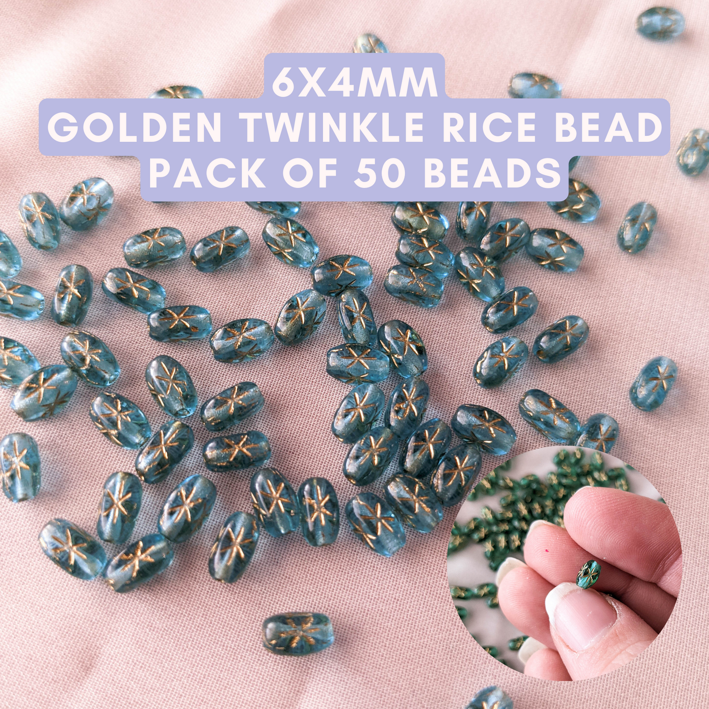 Twinkle Beads - Aqua Blue - Gold Ink - 6x4mm