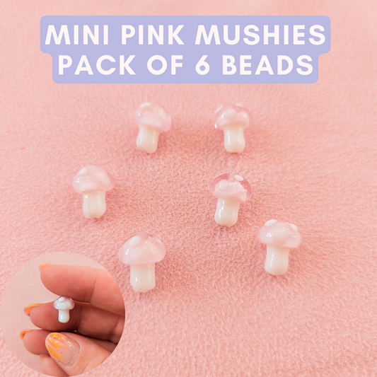 Mini Pink Mushies - Lampwork Glass - Pack of 6