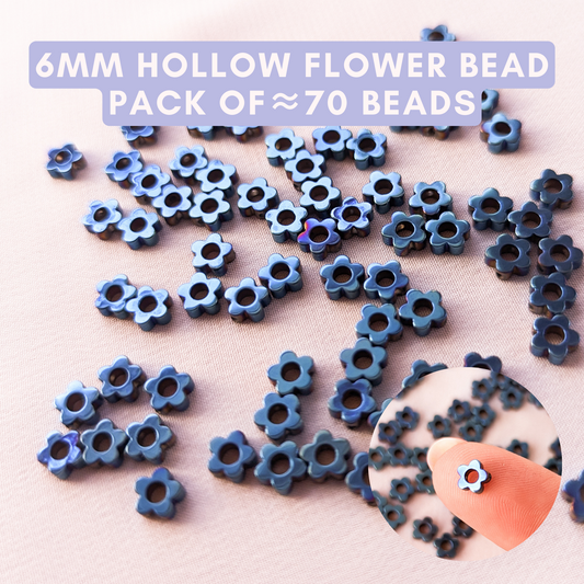 Blue - Daisy Bead - Hollow - 6mm Hematite Grade AAA