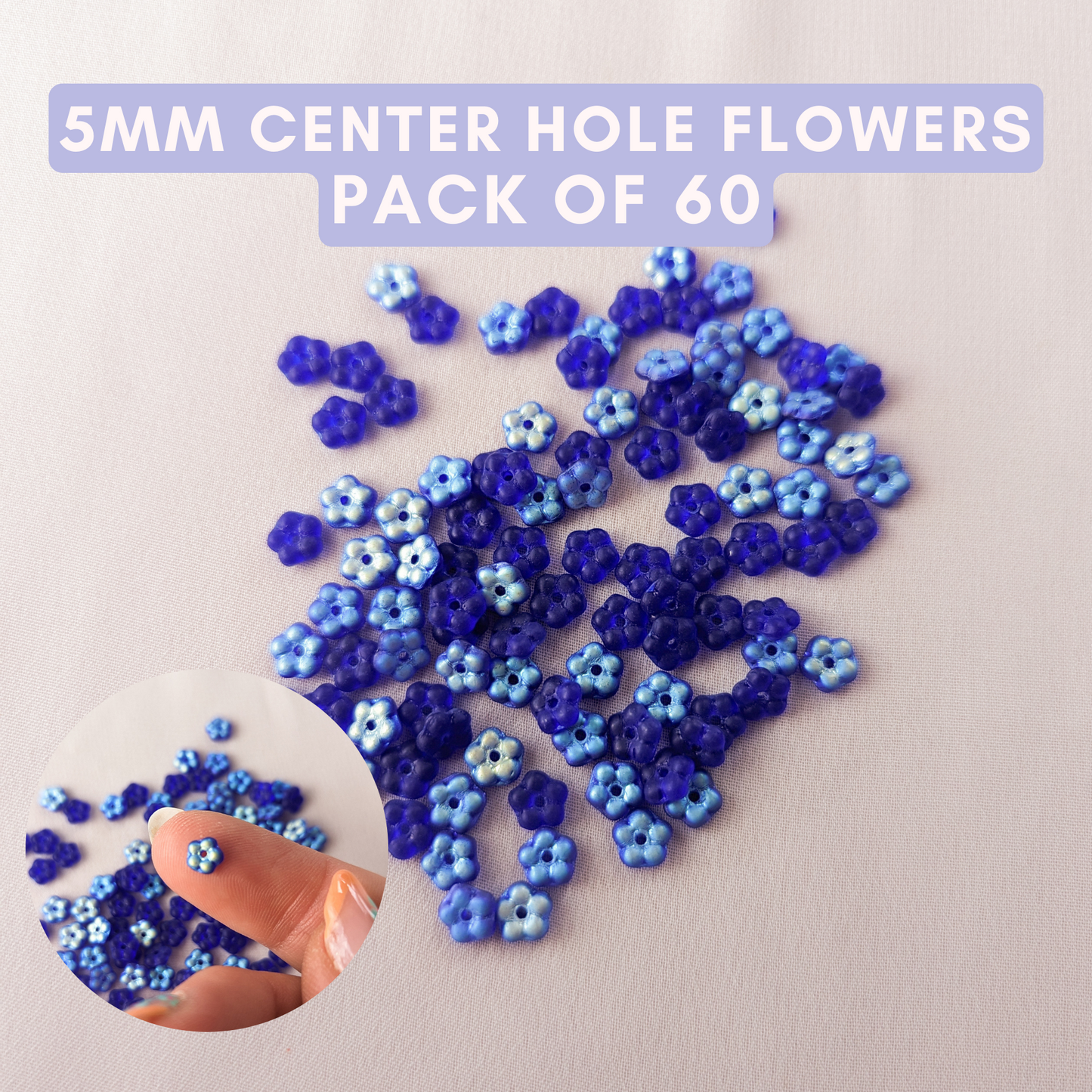 Flowers - Frosted Cobalt AB - 5mm with Center Hole