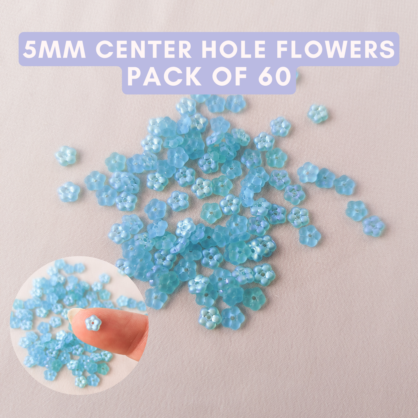 Flowers - Frosted Aquamarine AB - 5mm with Center Hole