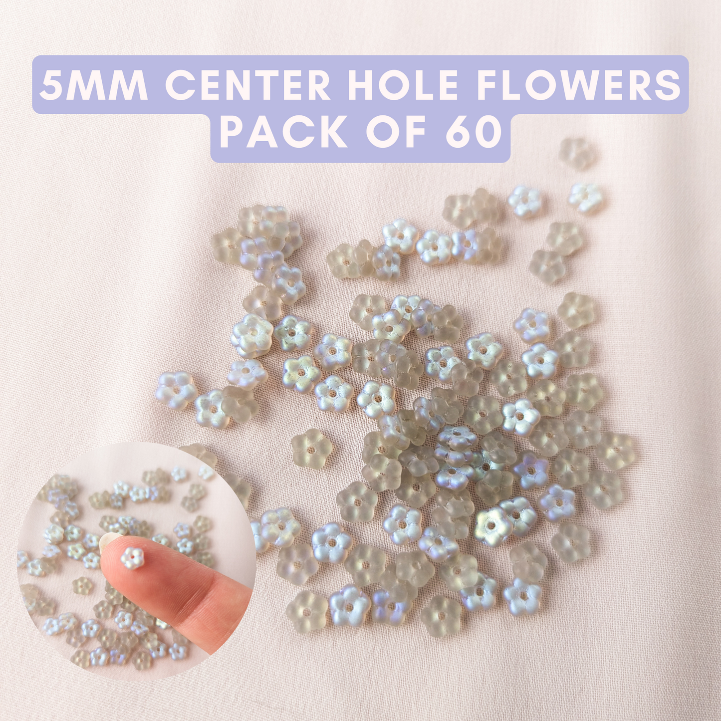 Flowers - Frosted Black Diamond (Light Warm Gray) AB - 5mm with Center Hole