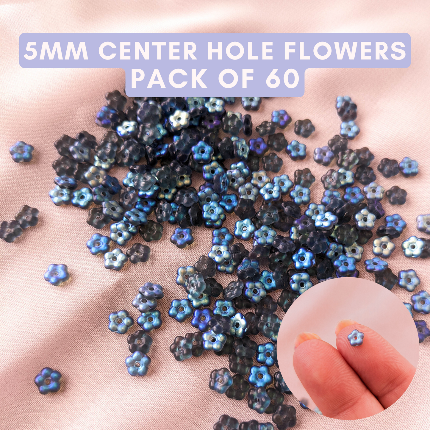 Flowers - Transparent Montana AB - 5mm with Center Hole