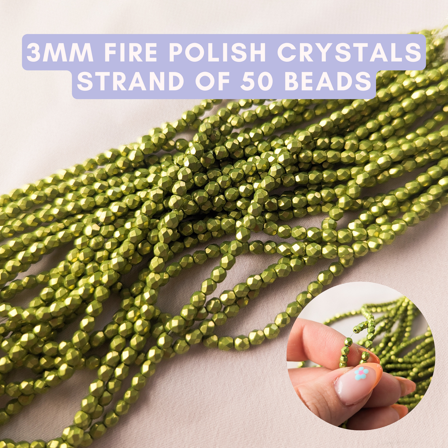 Saturated Metallic Lime Punch - 3mm - Strand of 50 - Fire Polish Faceted Crystals