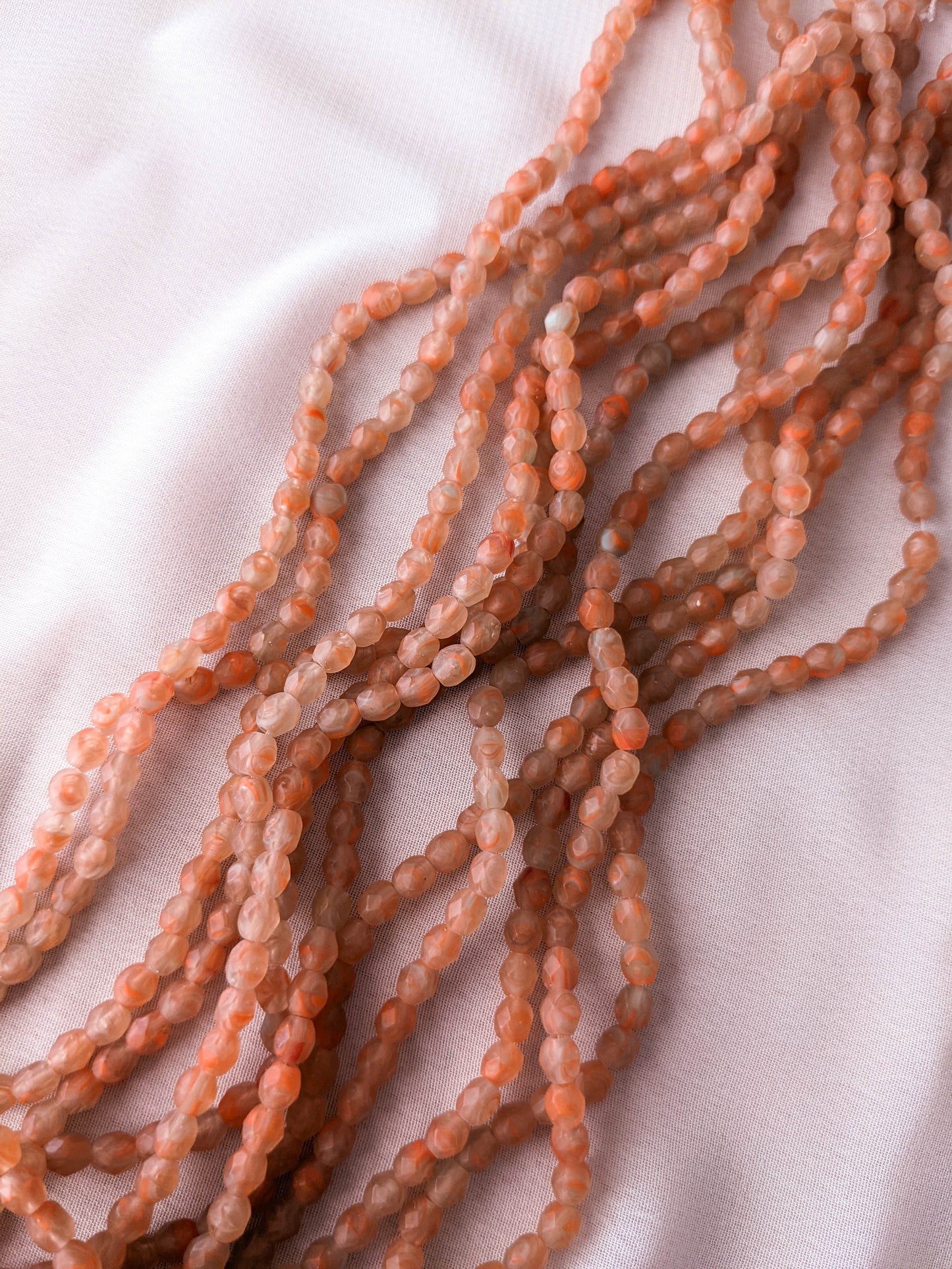 Marbled Peach & Tan Matte - 4mm - Fire Polish Faceted Crystals