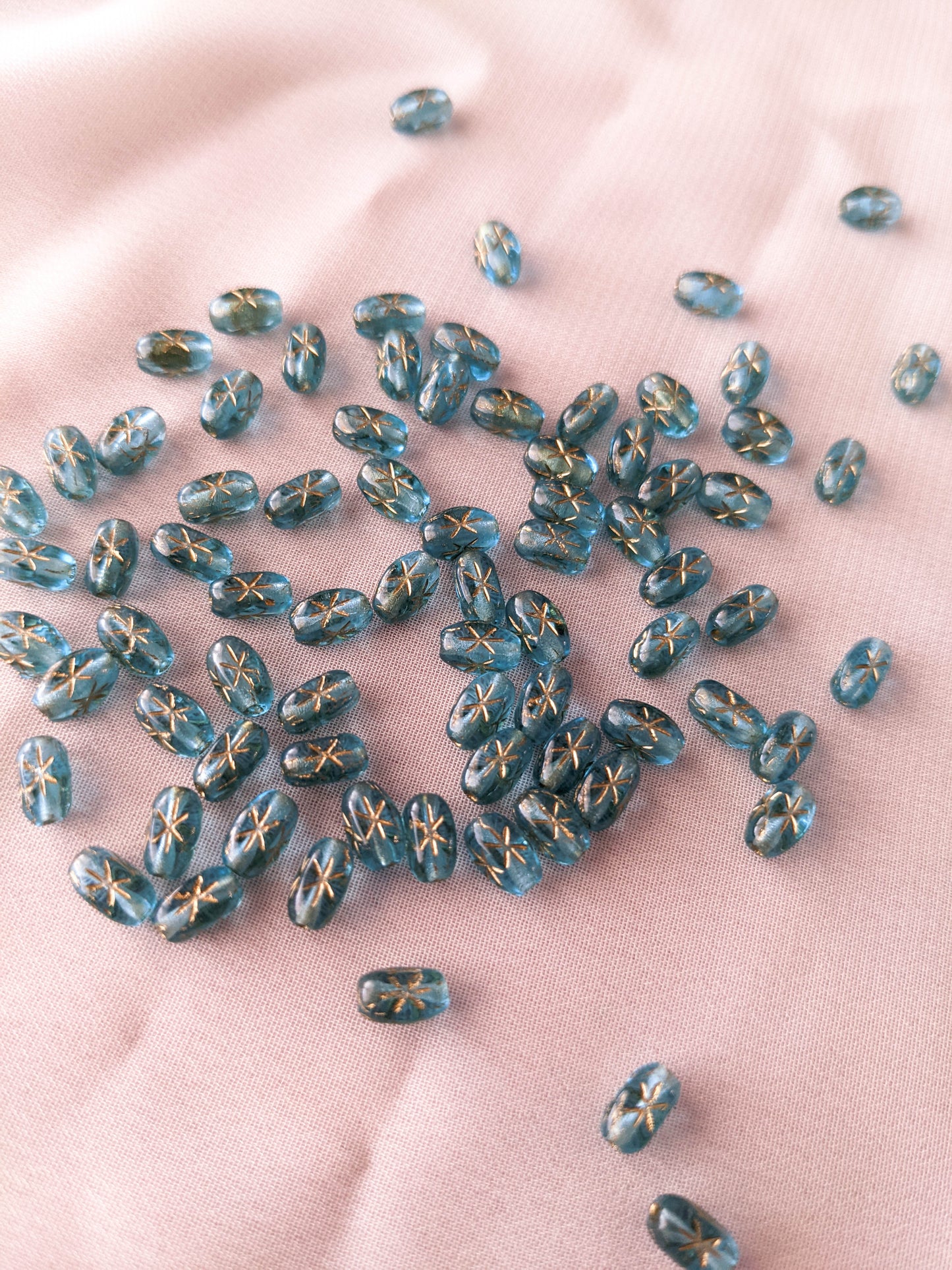 Twinkle Beads - Aqua Blue - Gold Ink - 6x4mm