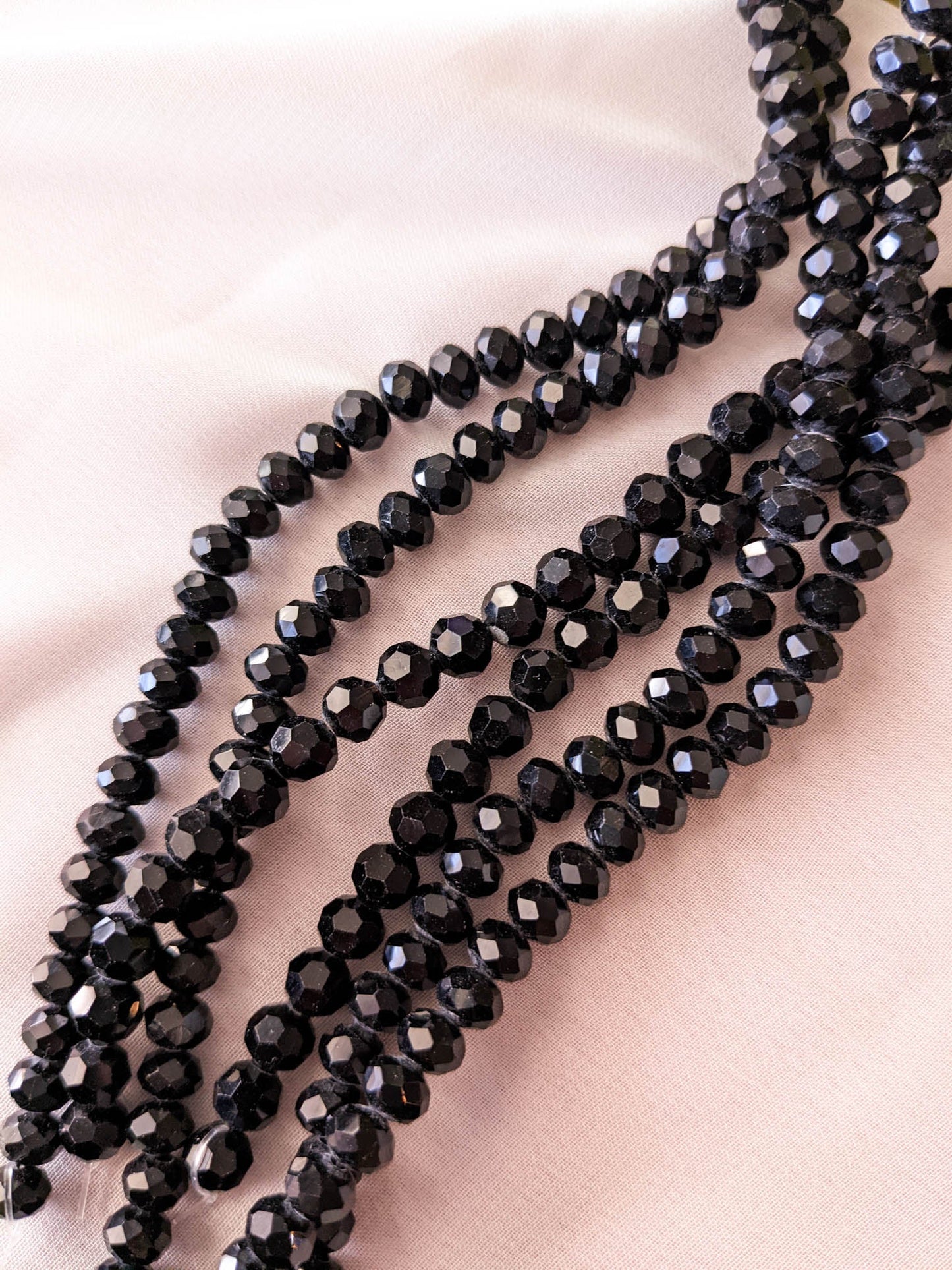 Faceted Rondelle - Glossy Black - 6x4mm