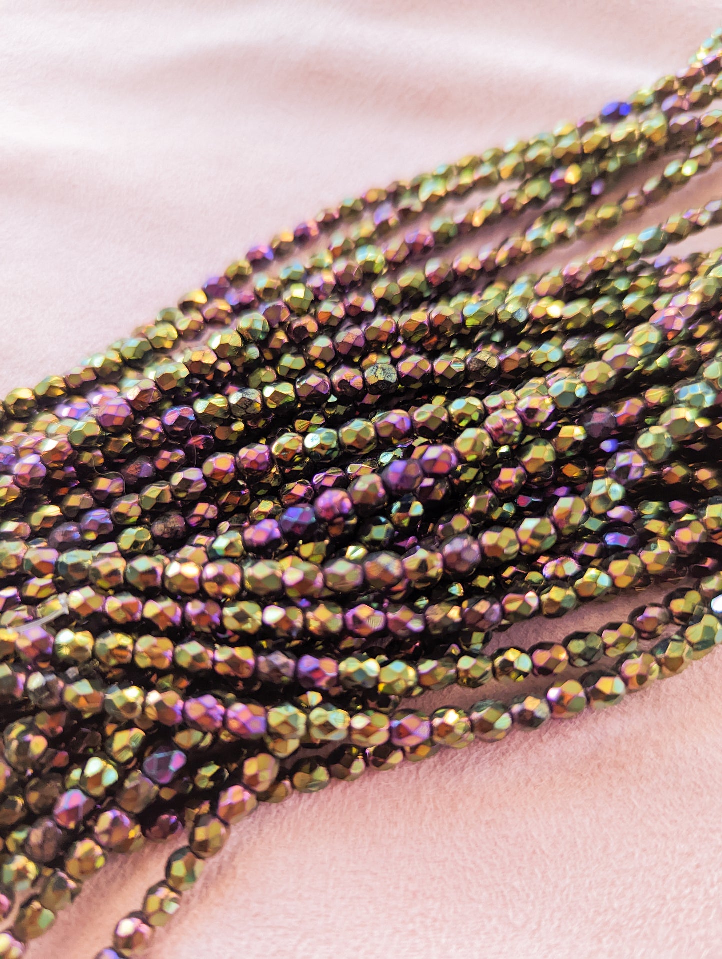 Green Iris - 4mm - 7 inch Strand - Fire Polish Faceted Crystals