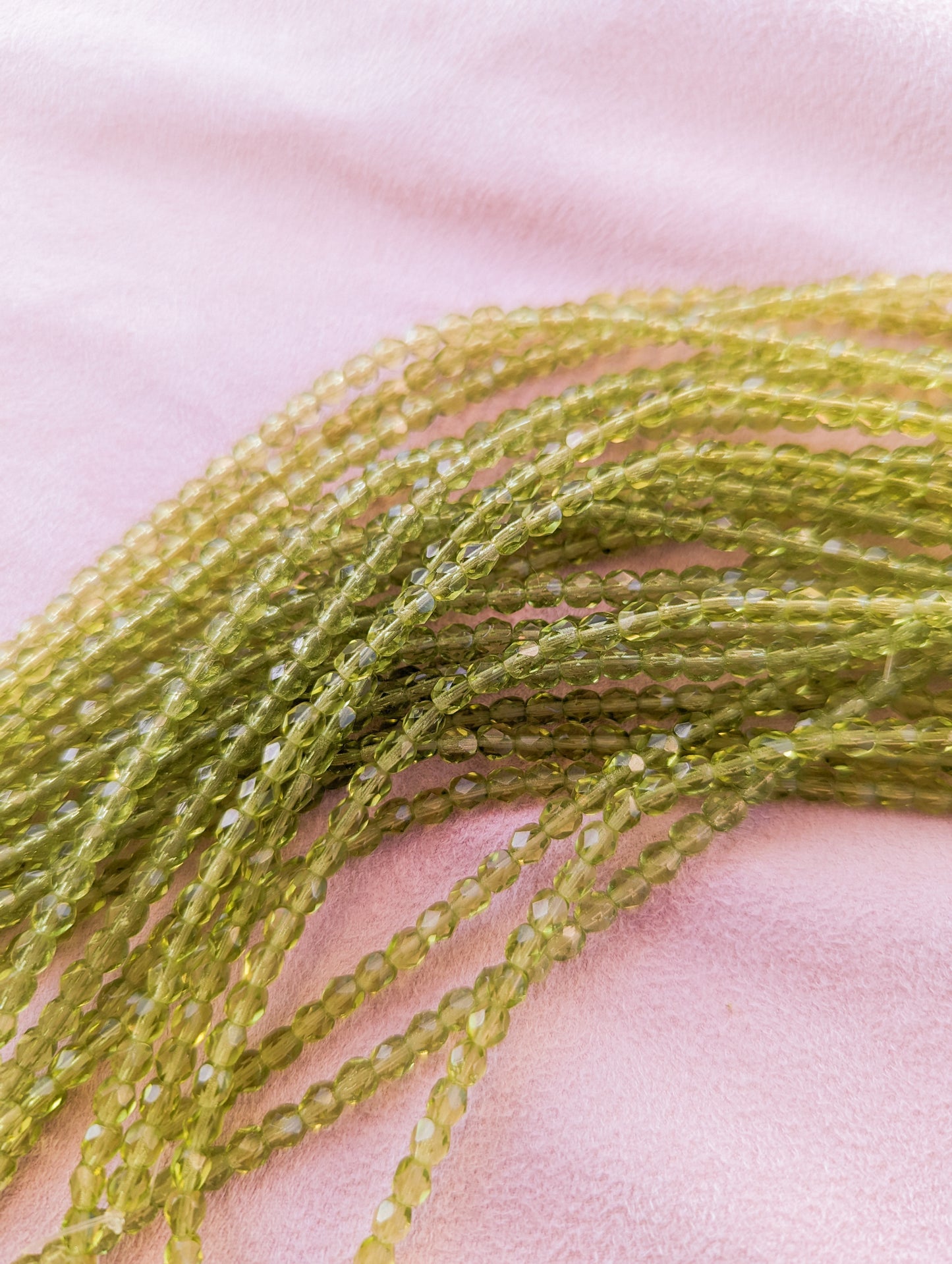 Olivine - 4mm - 7 inch Strand - Fire Polish Faceted Crystals