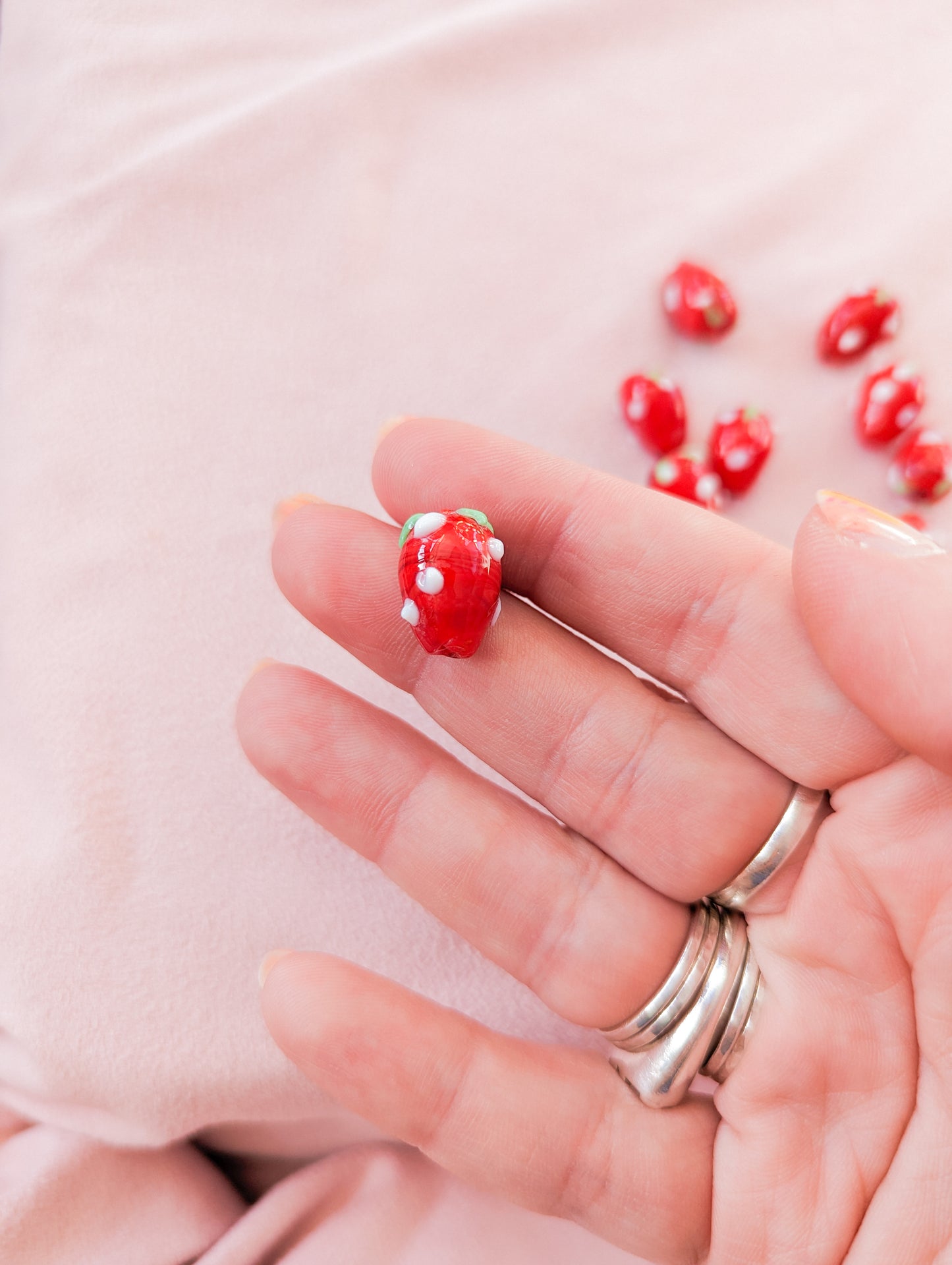 Red Strawb - Lampwork Glass - Pack of 10