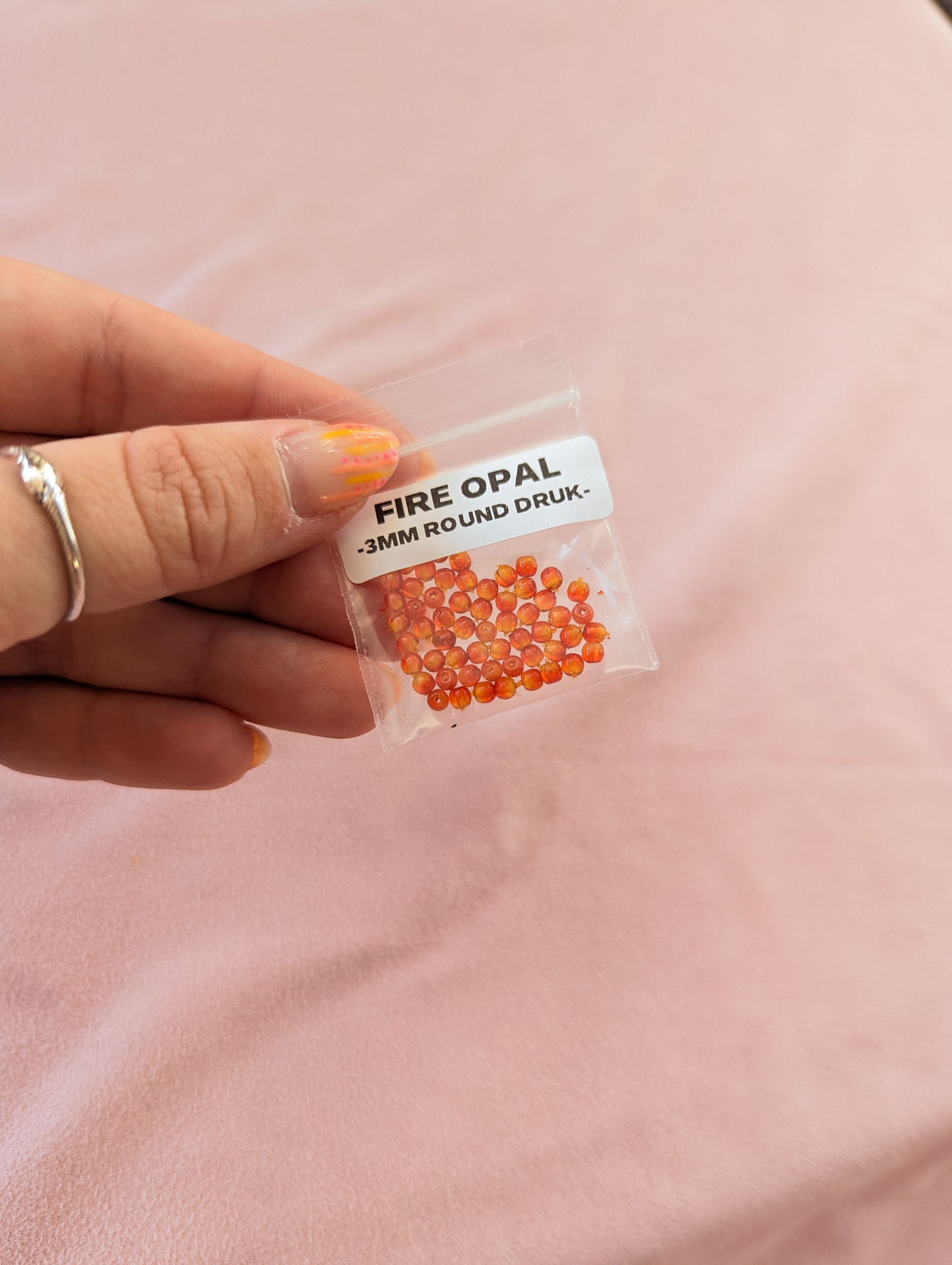 Fire Opal - 3mm Round - Pack of 60 - Round Druk