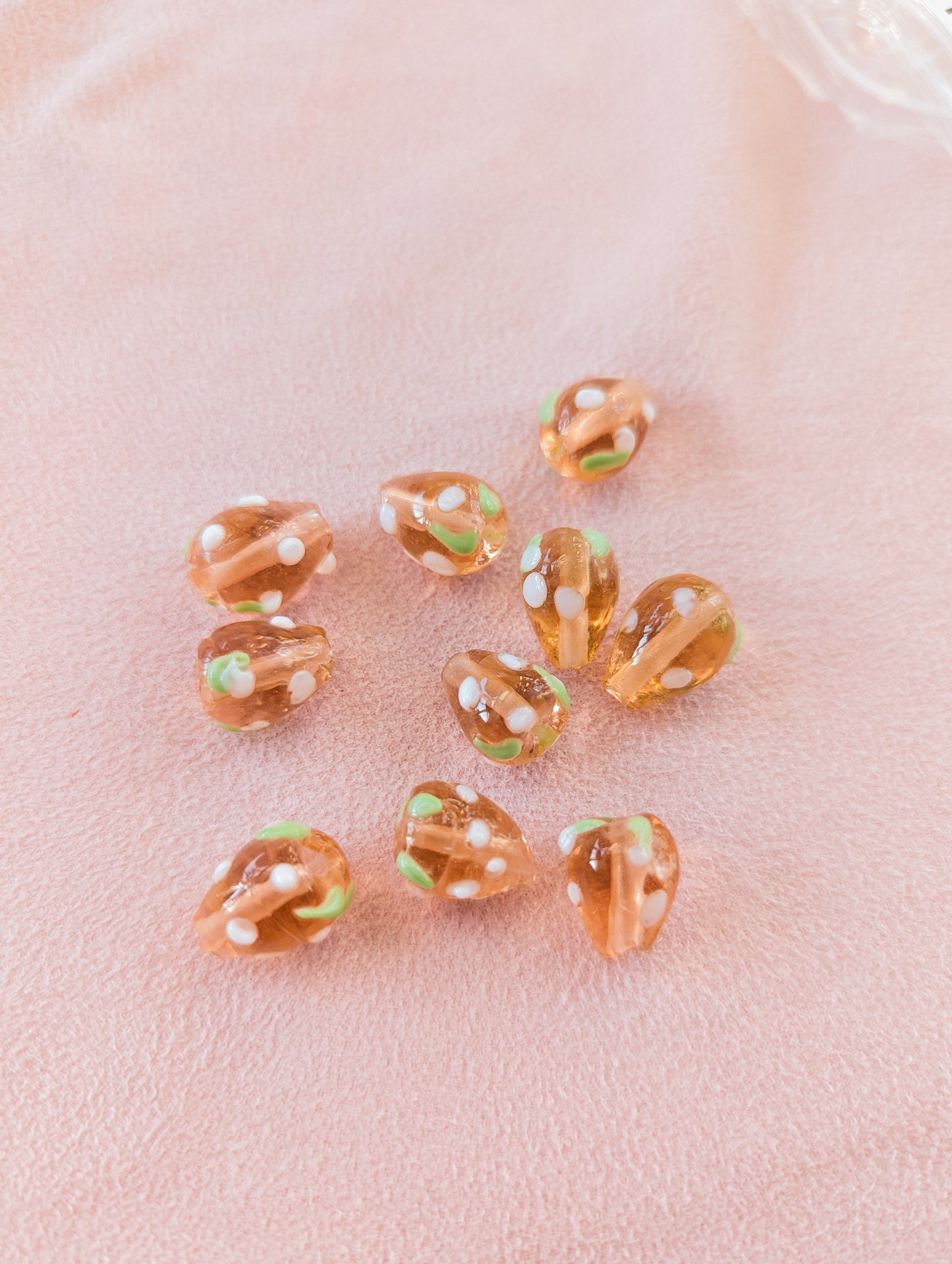 Warm Pink Strawb - Lampwork Glass - Pack of 10