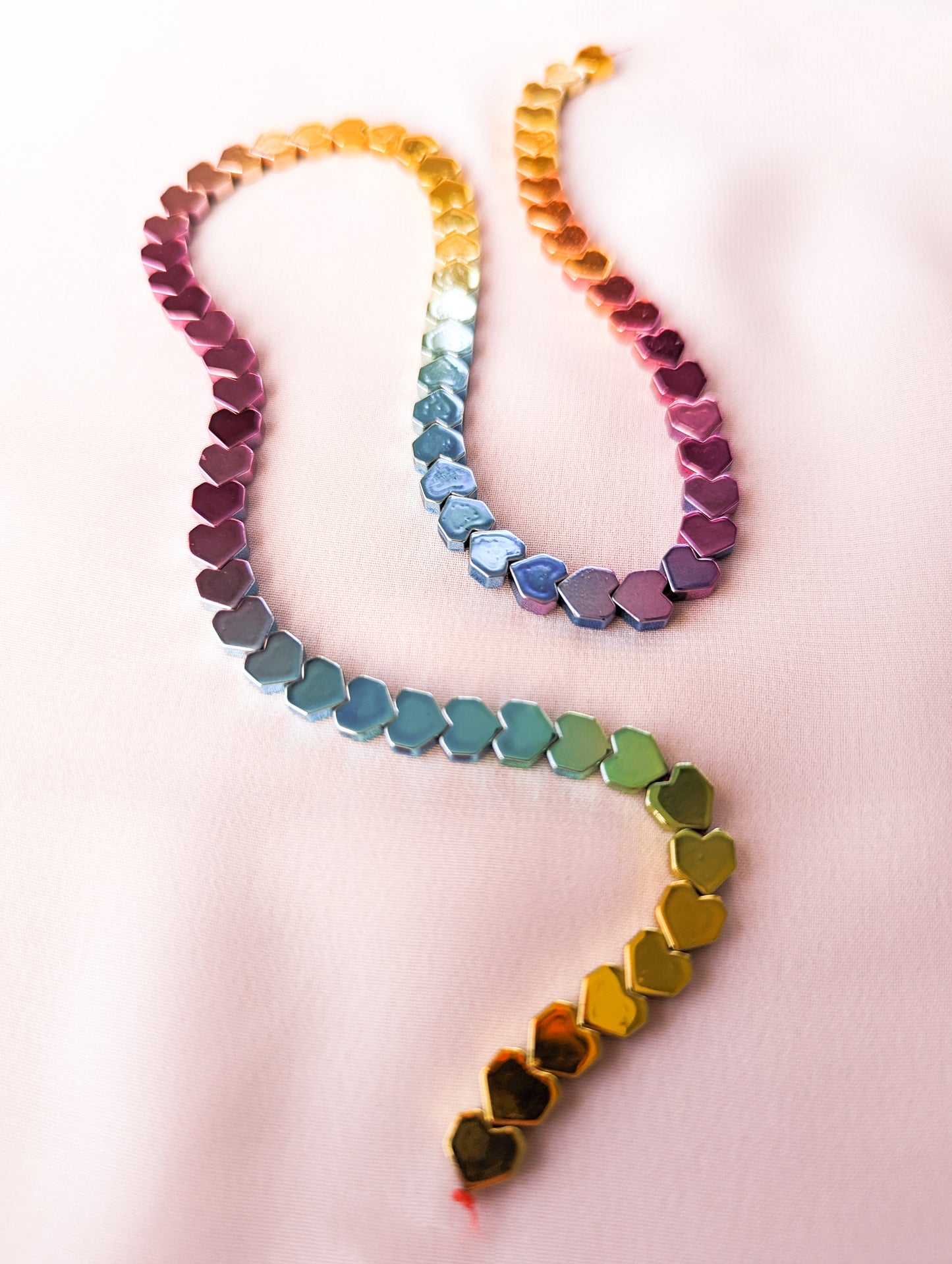 Rainbow Ombre - Geometric Heart- 6mm Hematite Grade AAA - Full Strand