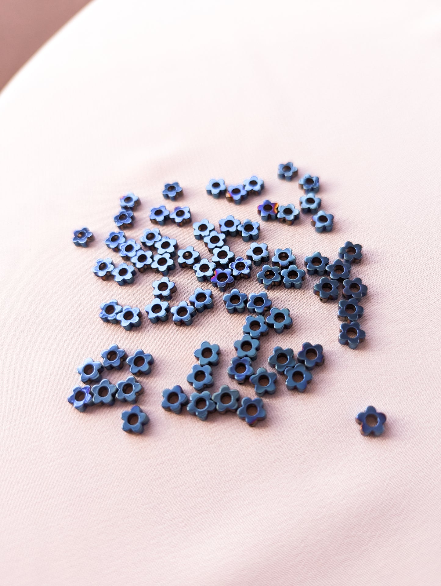 Blue - Daisy Bead - Hollow - 6mm Hematite Grade AAA
