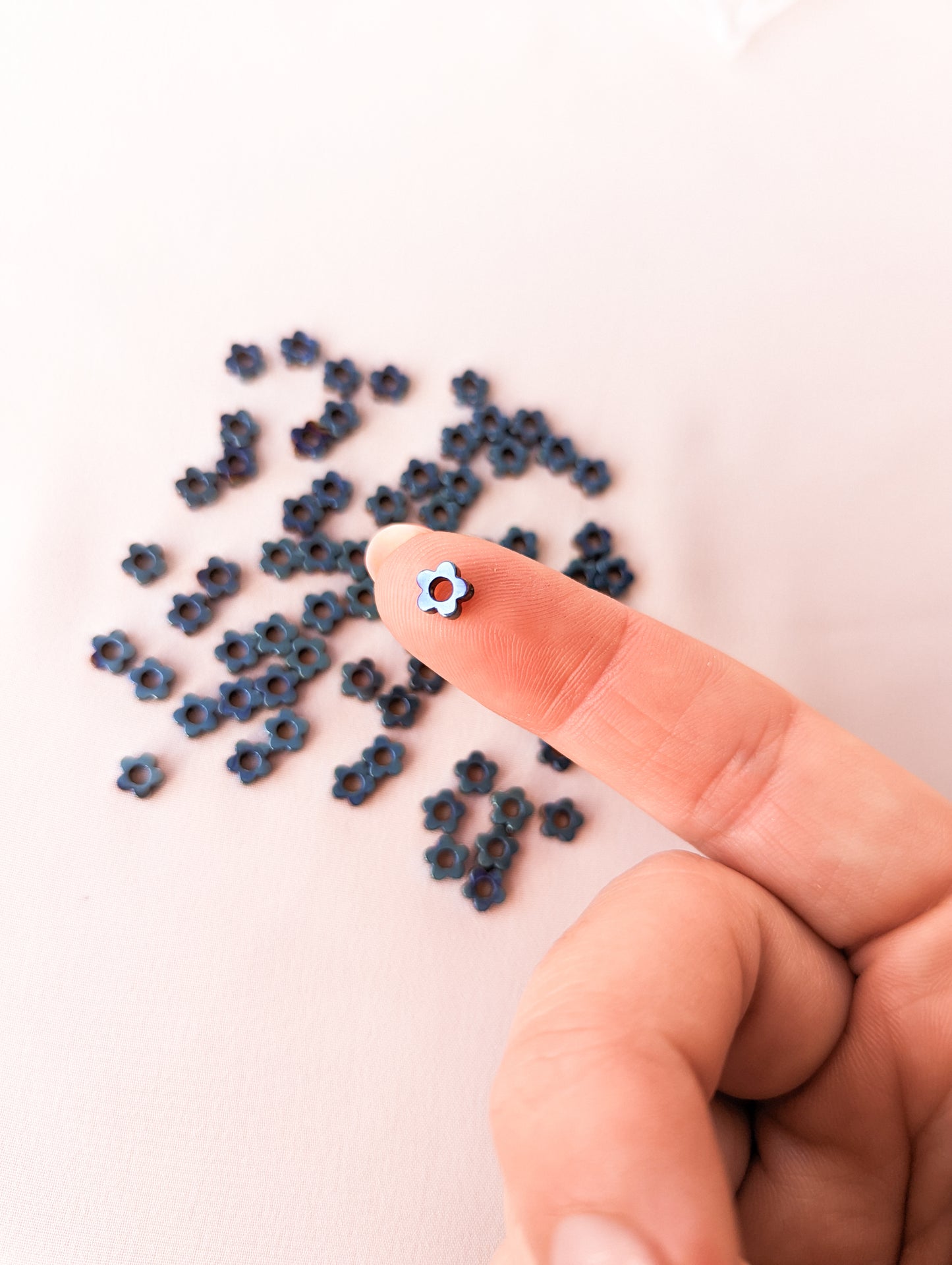Blue - Daisy Bead - Hollow - 6mm Hematite Grade AAA