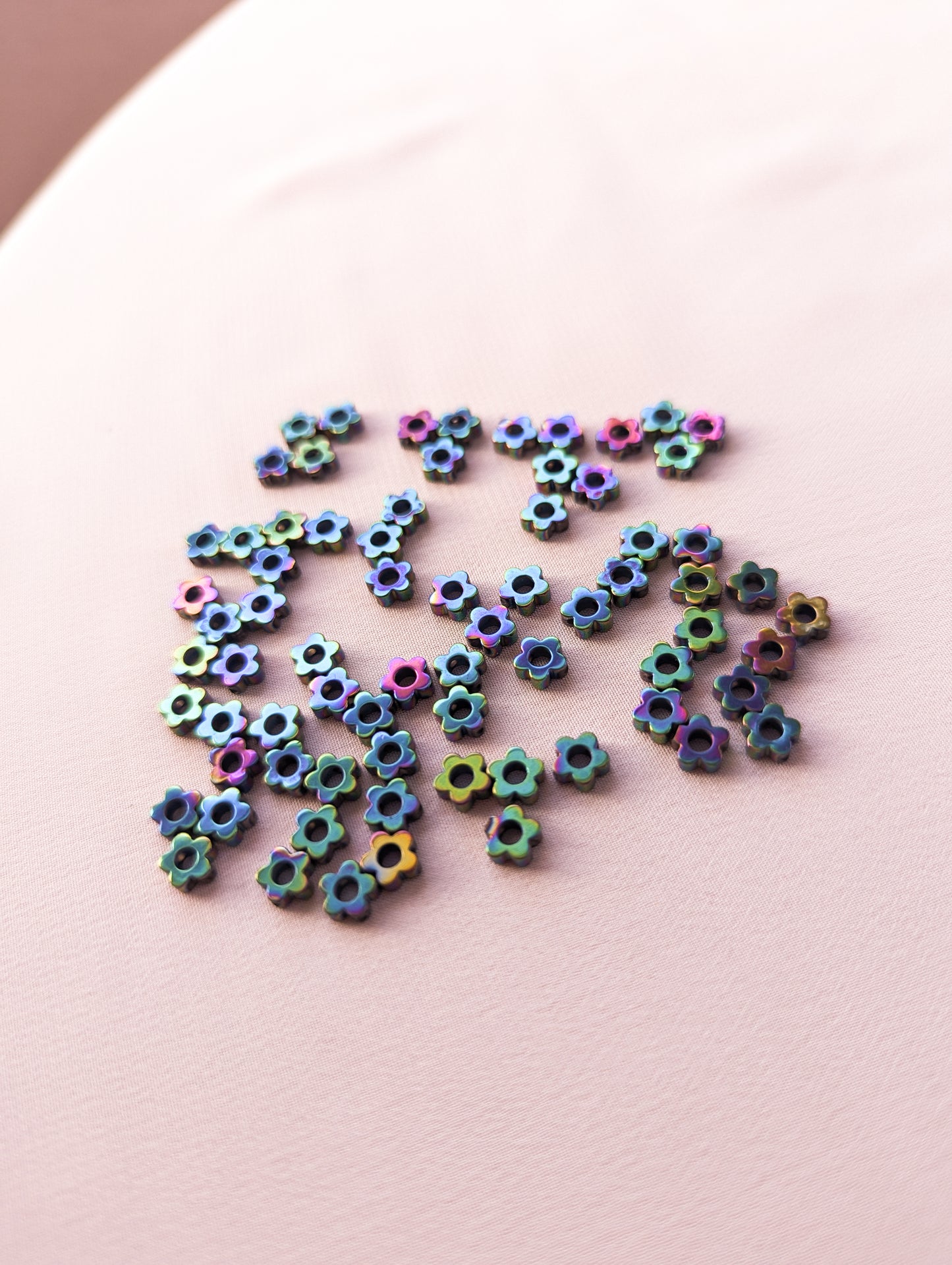 Blue & Purple - Daisy Bead - Hollow - 6mm Hematite Grade AAA