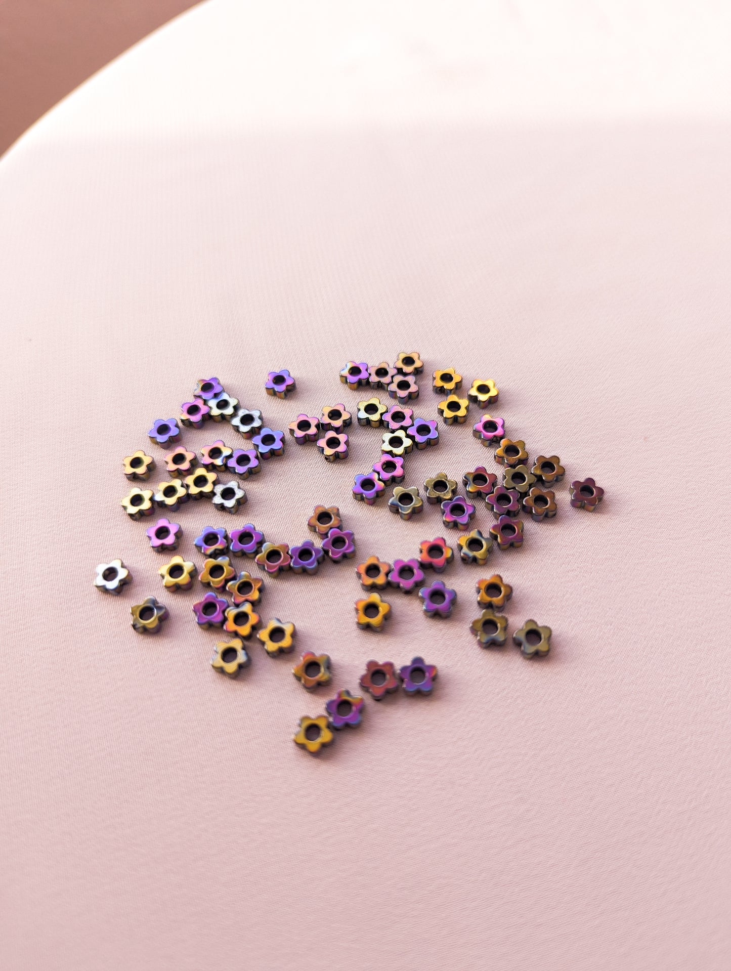 Bronze & Purple - Daisy Bead - Hollow - 6mm Hematite Grade AAA