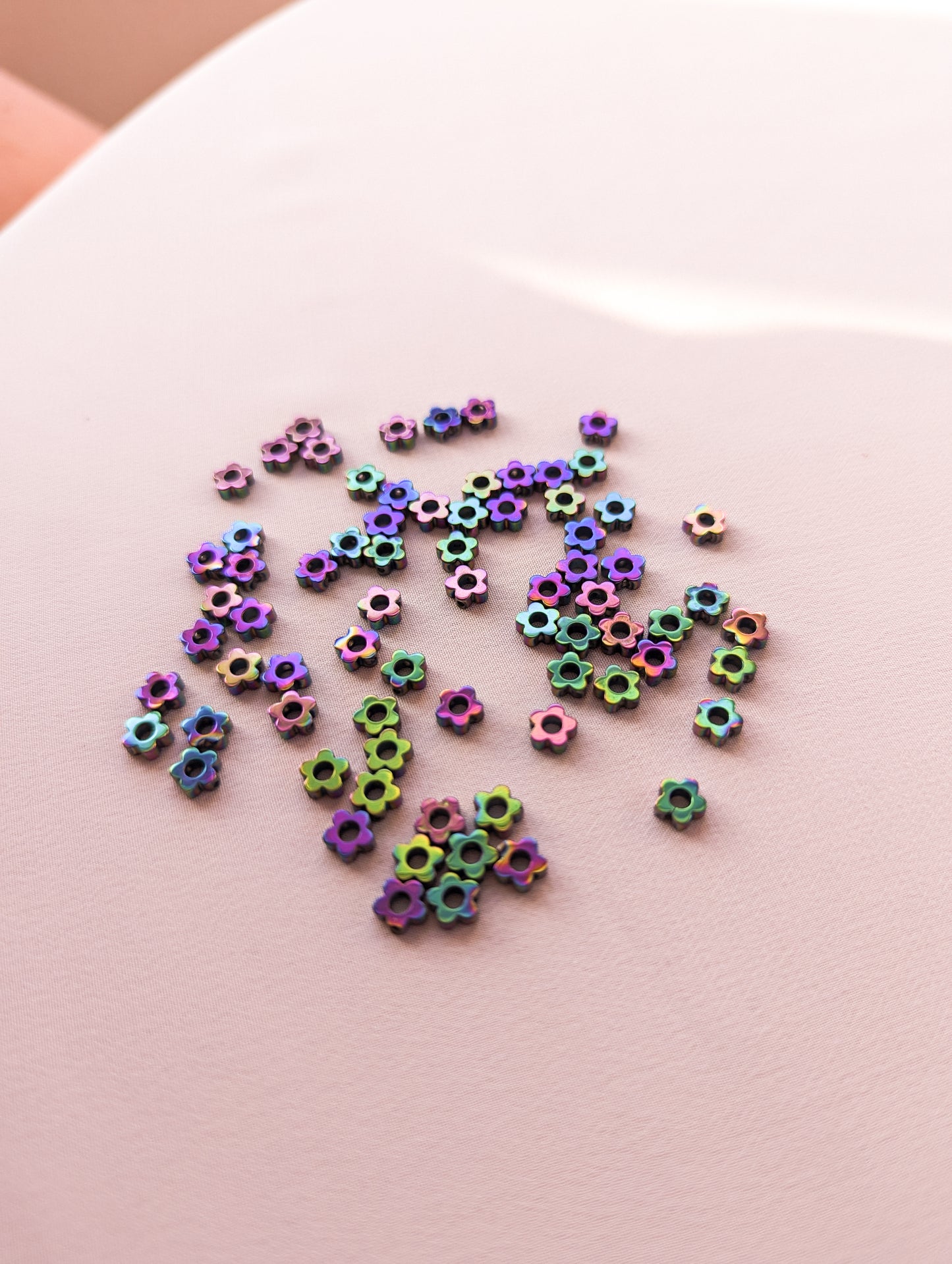 Green & Purple - Daisy Bead - Hollow - 6mm Hematite Grade AAA