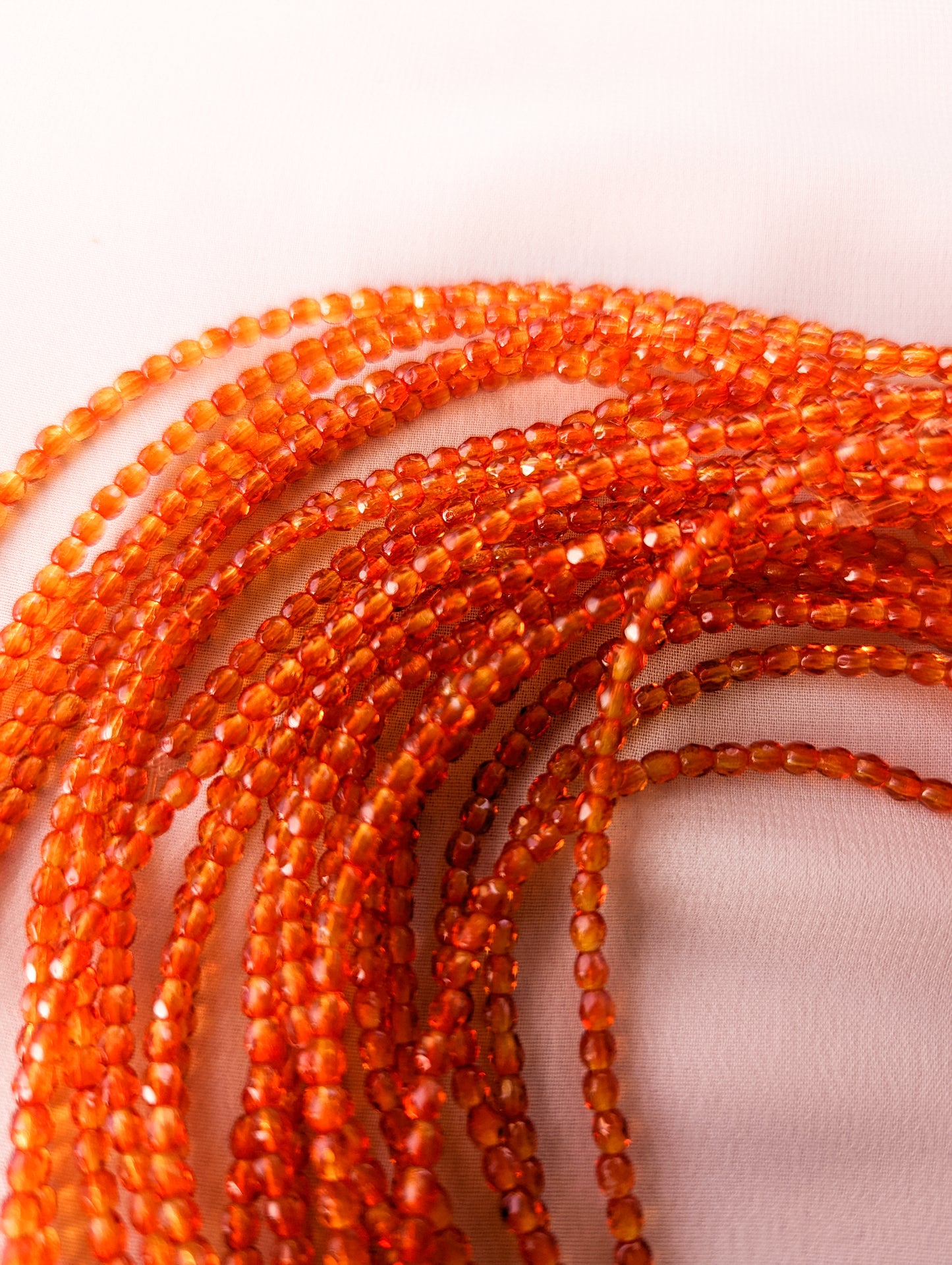 Fire Opal - 3mm - 7 inch Strand - Fire Polish Faceted Crystals