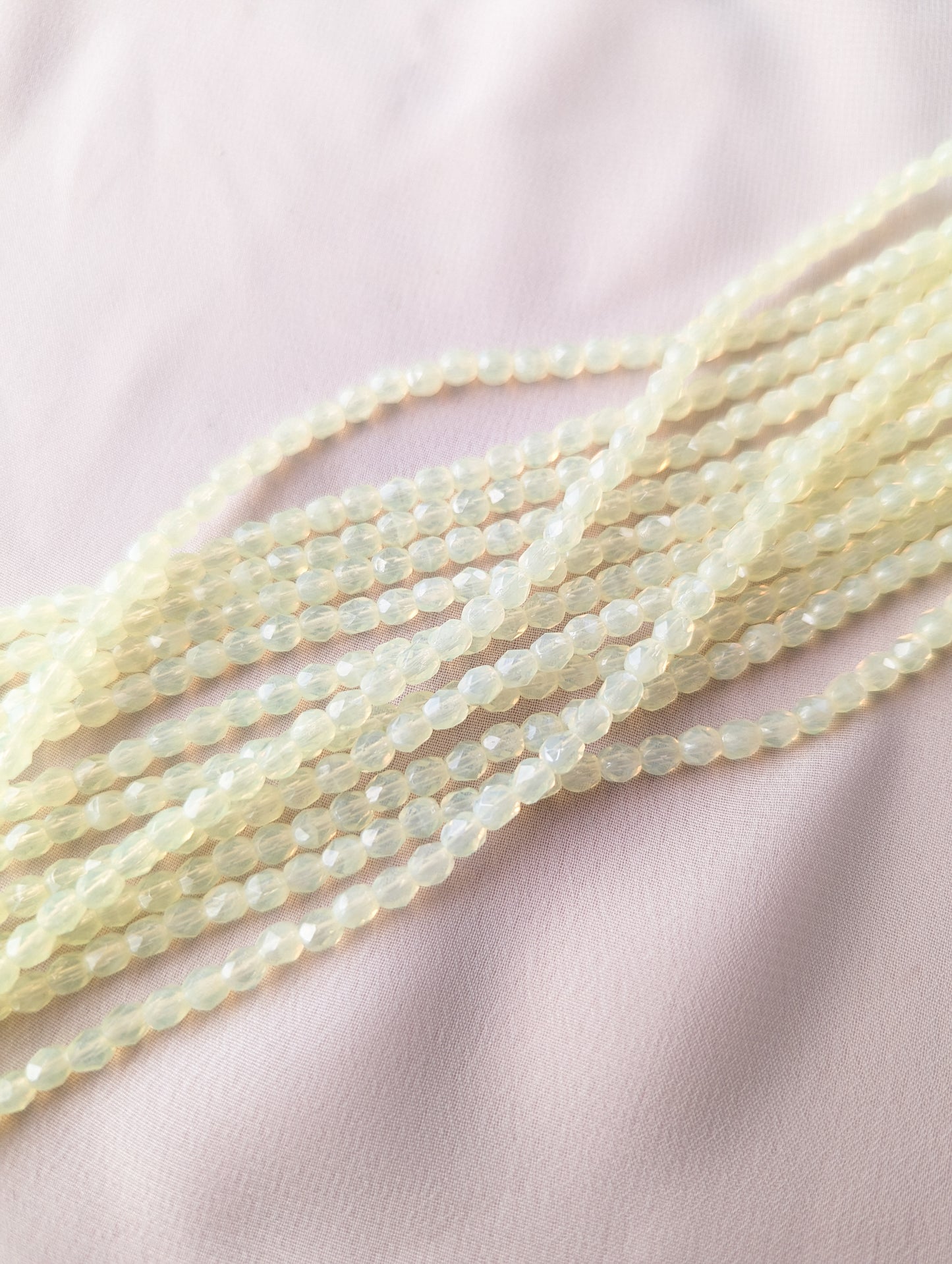 Milky Jonquil - 4mm - 7 inch Strand - Fire Polish Faceted Crystals