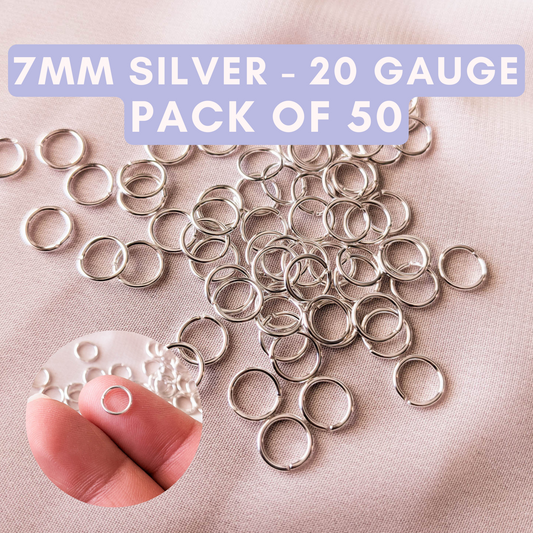 50 Pack - 7mm Jump Rings - Silver Plated Brass - 20 Gauge Wire
