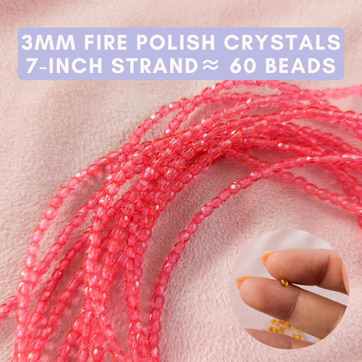 Rose Pink - 3mm - 7 inch Strand - Fire Polish Faceted Crystals