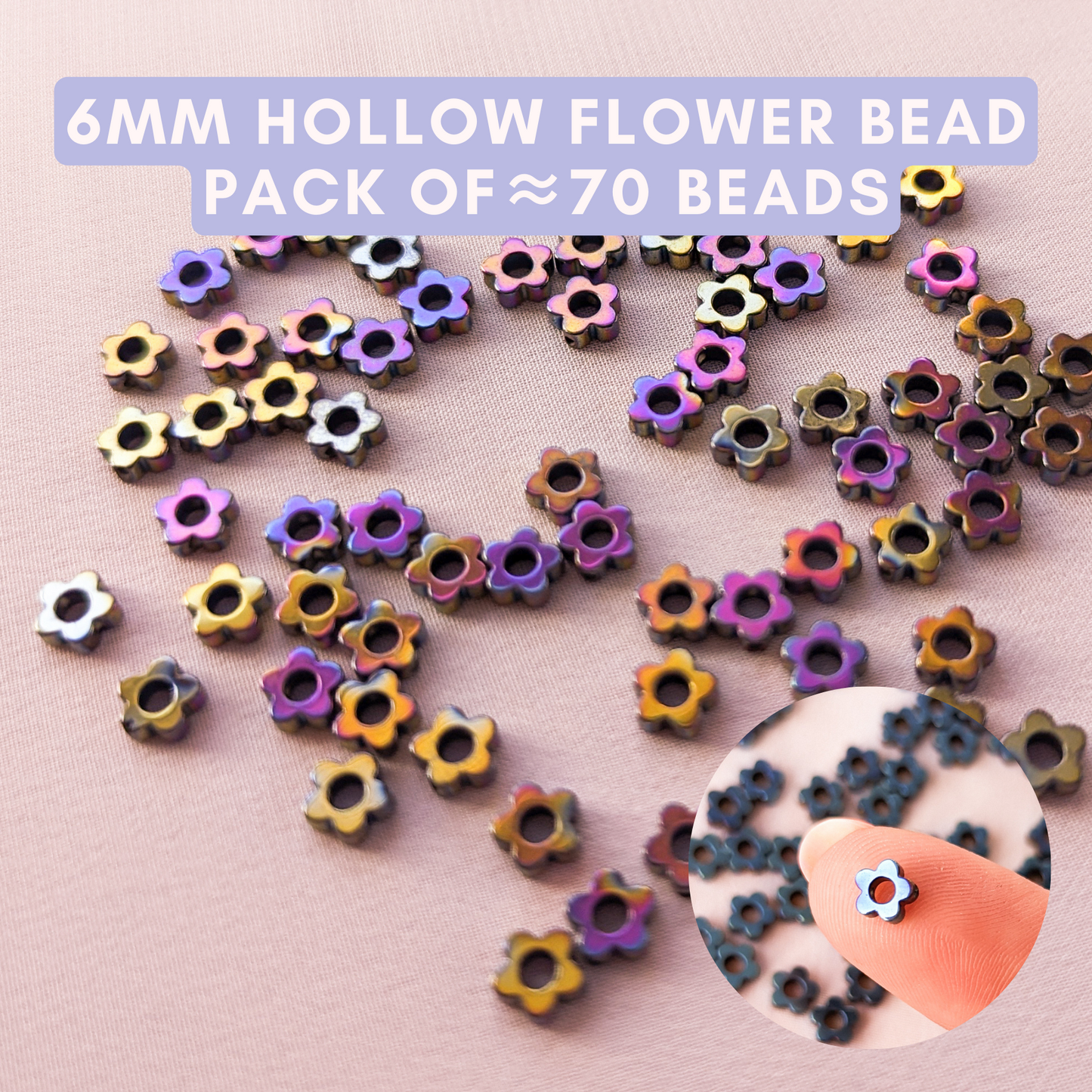 Bronze & Purple - Daisy Bead - Hollow - 6mm Hematite Grade AAA