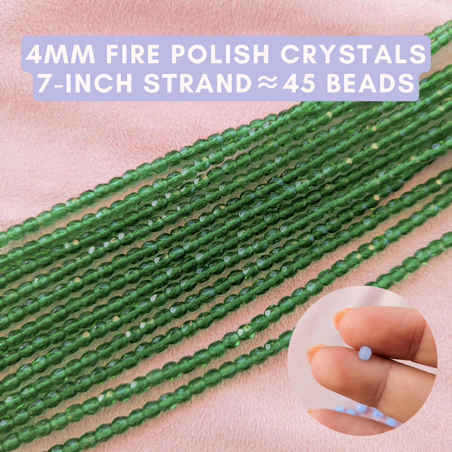 Bottle Green - 4mm - 7 inch Strand - Fire Polish Faceted Crystals