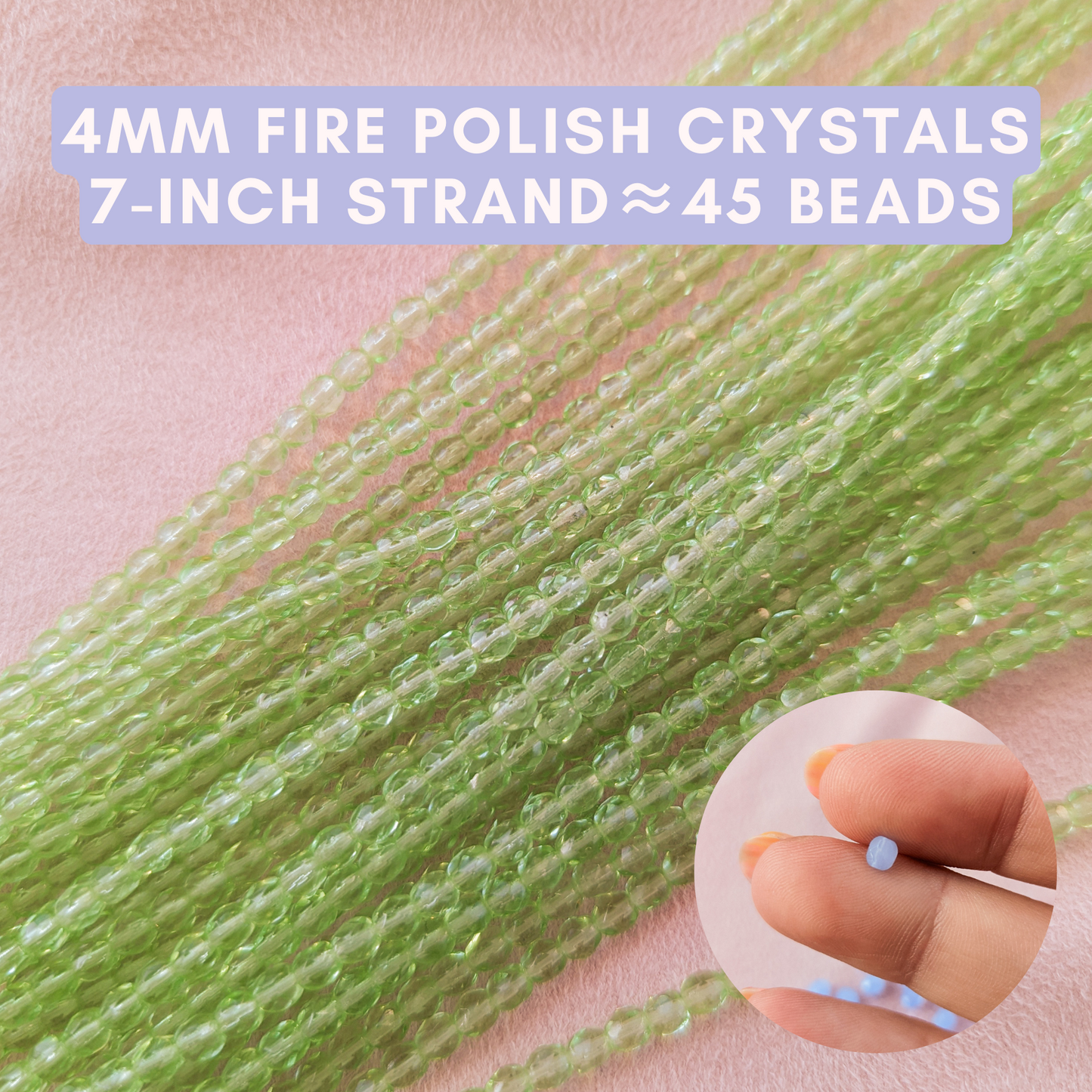 Light Peridot - 4mm - 7 inch Strand - Fire Polish Faceted Crystals