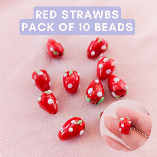 Red Strawb - Lampwork Glass - Pack of 10