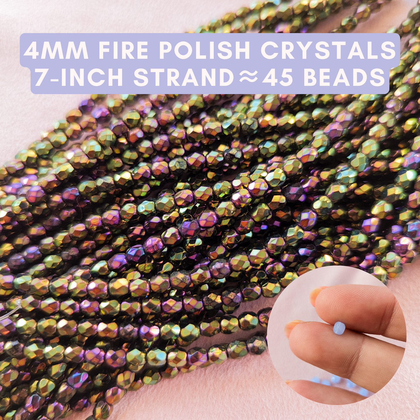 Green Iris - 4mm - 7 inch Strand - Fire Polish Faceted Crystals