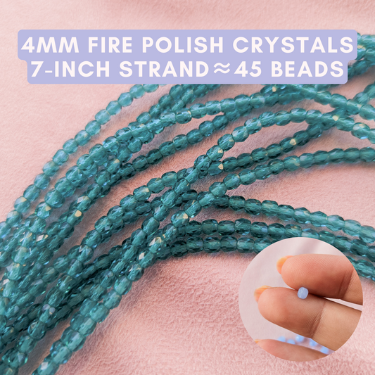 Blue Zircon (Teal) - 4mm - 7 inch Strand - Fire Polish Faceted Crystals