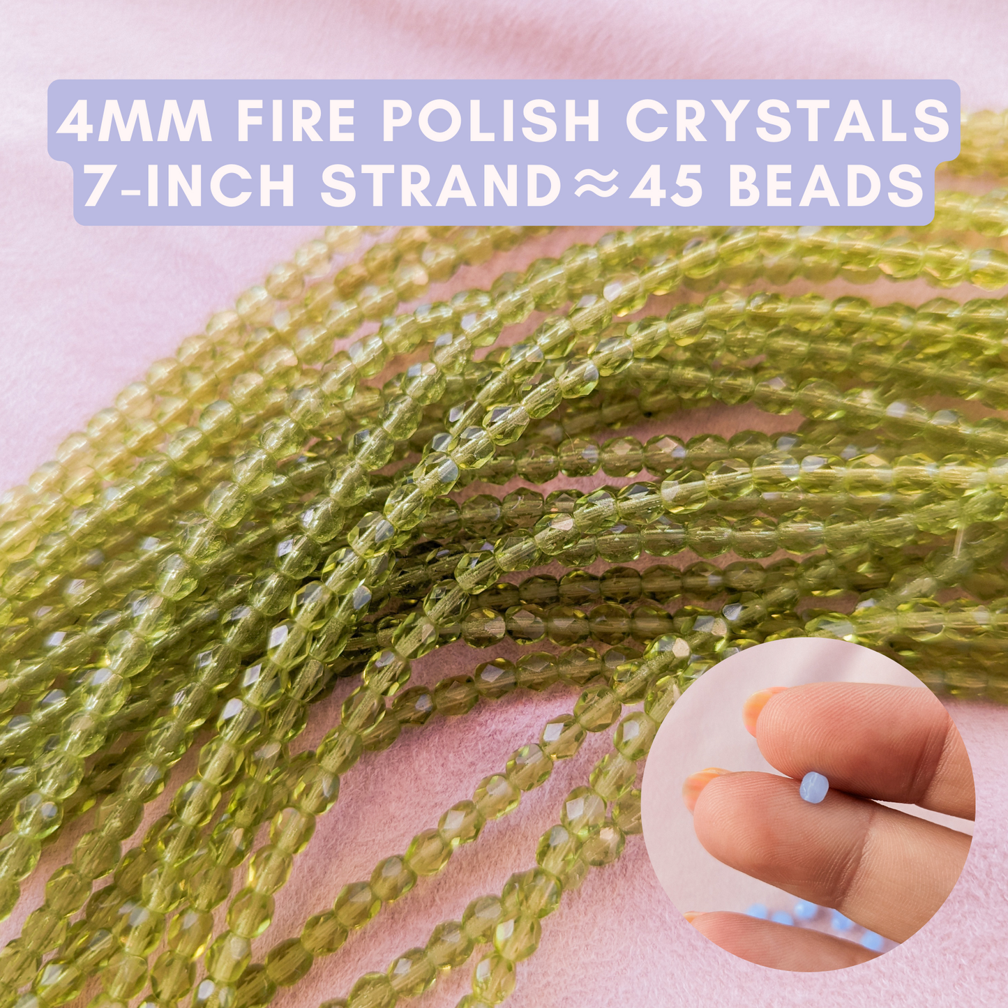 Olivine - 4mm - 7 inch Strand - Fire Polish Faceted Crystals