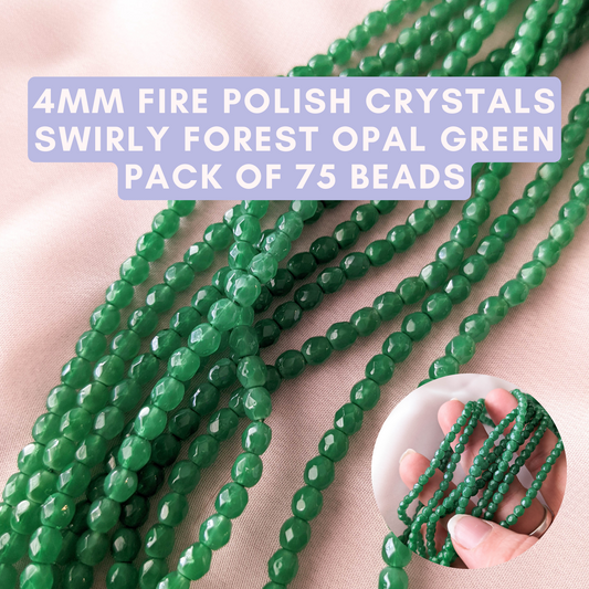 Milky Opal Forest Green - 4mm - Fire Polish Faceted Crystals
