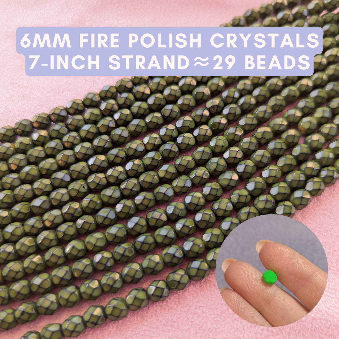 Olive Snake - 6mm - 7 inch Strand - Fire Polish Faceted Crystals