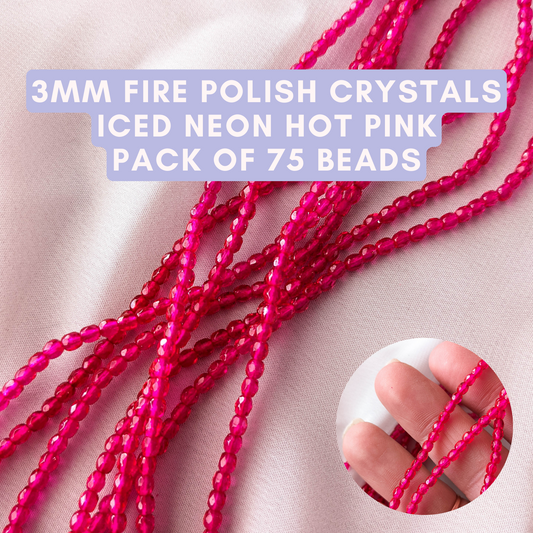 Iced Neon Hot Pink - 3mm - Fire Polish Faceted Crystals
