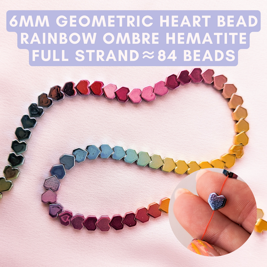 Rainbow Ombre - Geometric Heart- 6mm Hematite Grade AAA - Full Strand