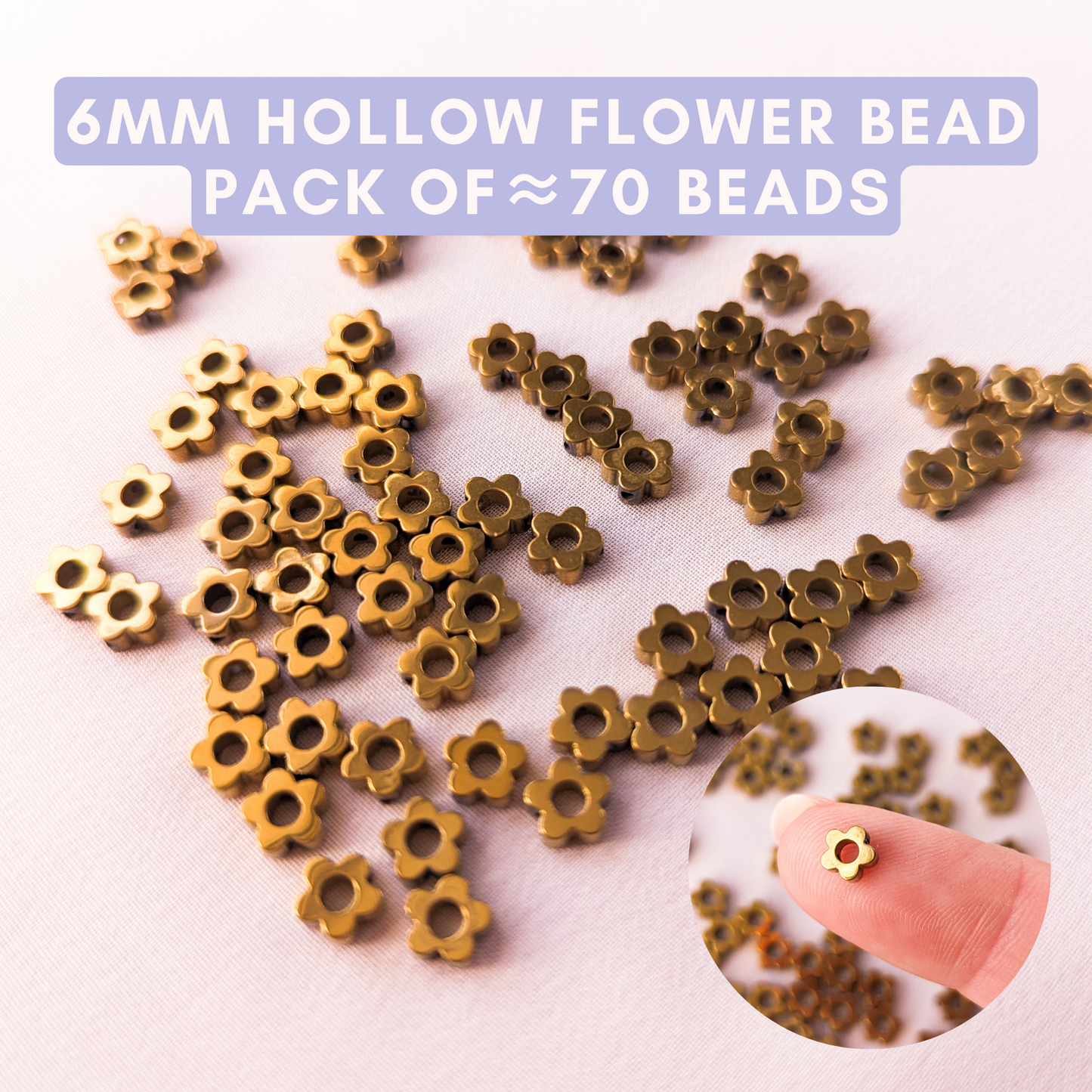 Bronze - Daisy Bead - Hollow - 6mm Hematite Grade AAA