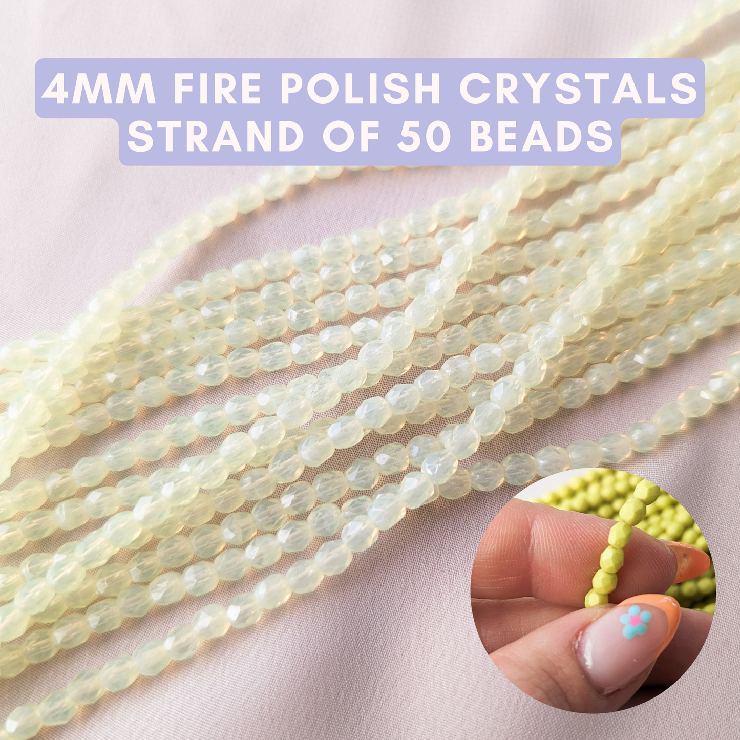 Milky Jonquil - 4mm - 7 inch Strand - Fire Polish Faceted Crystals