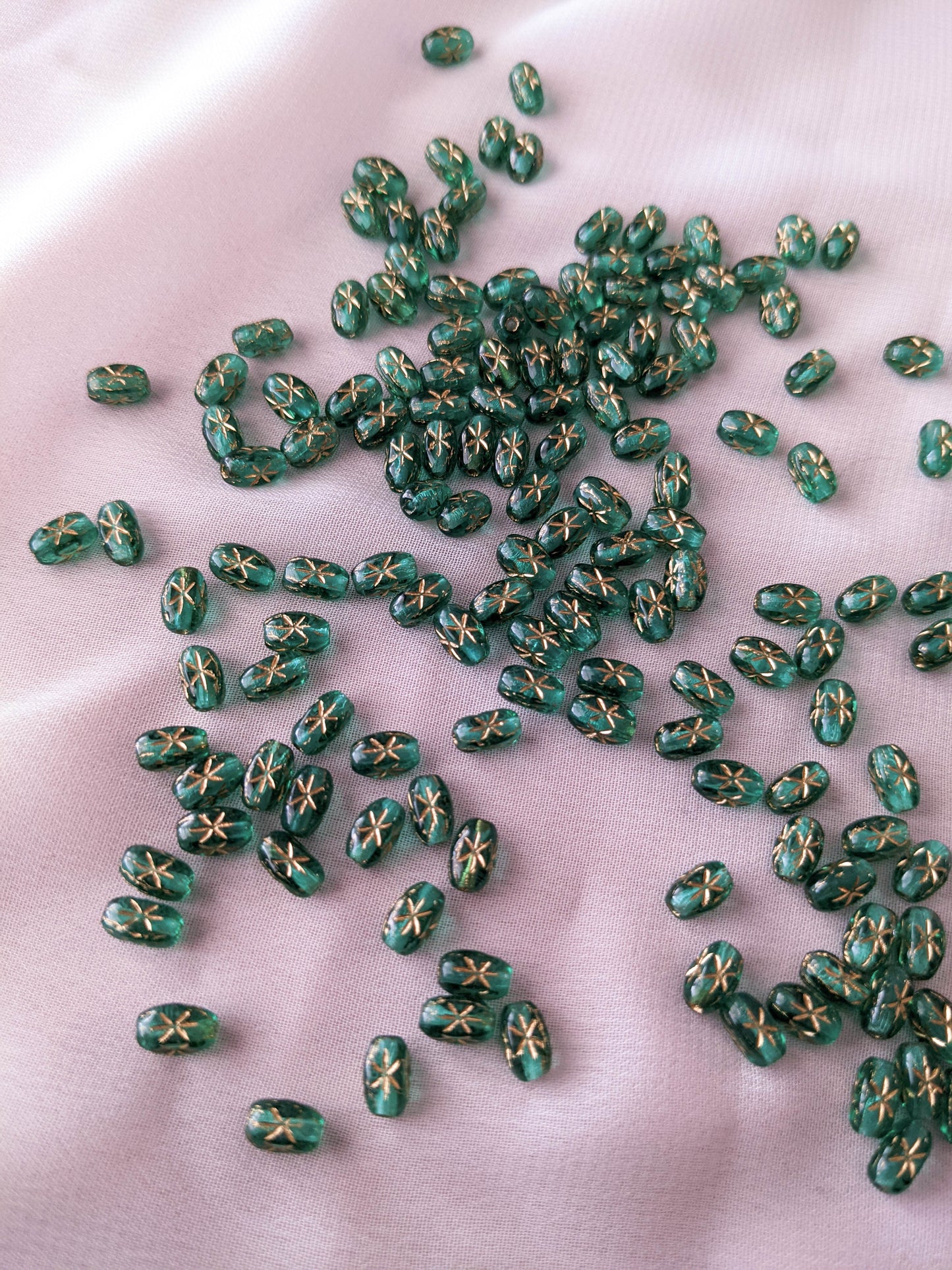 Twinkle Beads - Teal Green - Gold Ink - 6x4mm