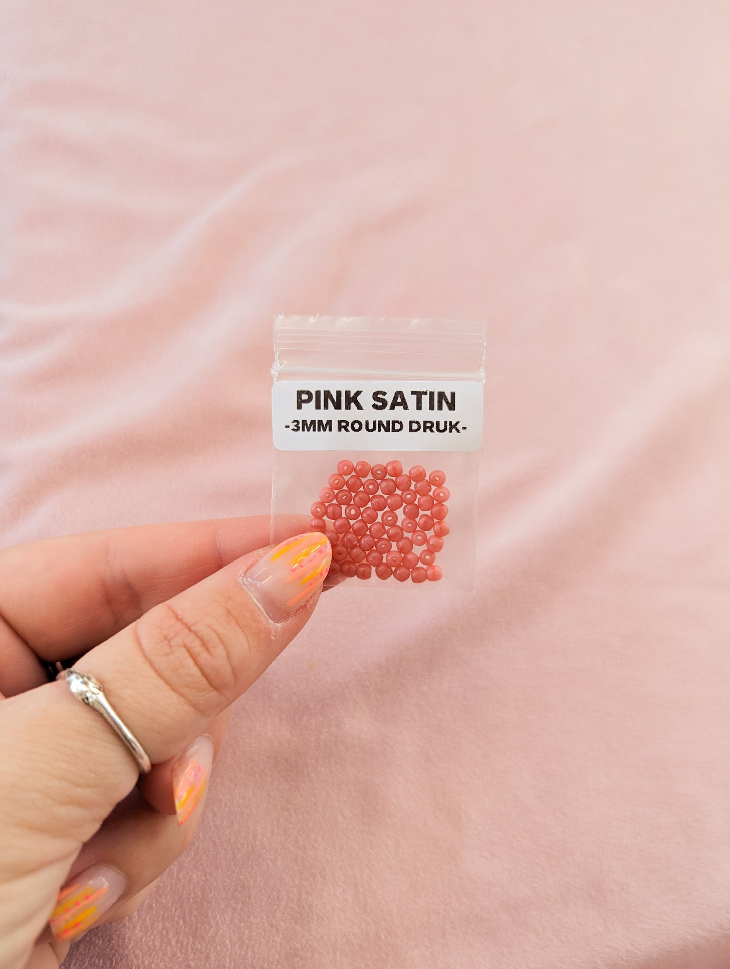 Pink Satin - 3mm Round - Pack of 60 - Round Druk