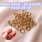 50 Pack - 8mm Jump Rings - Gold Plated Brass - 20 Gauge Wire