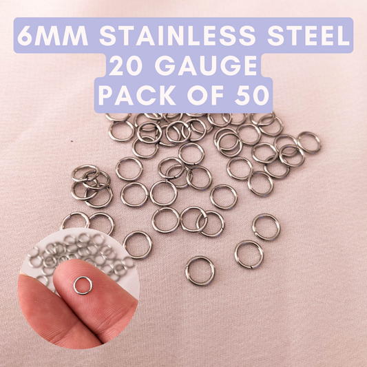 50 Pack - 6mm Jump Rings - Stainless Steel - 20 Gauge Wire