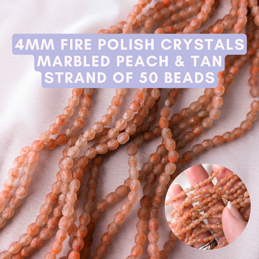Marbled Peach & Tan Matte - 4mm - Fire Polish Faceted Crystals